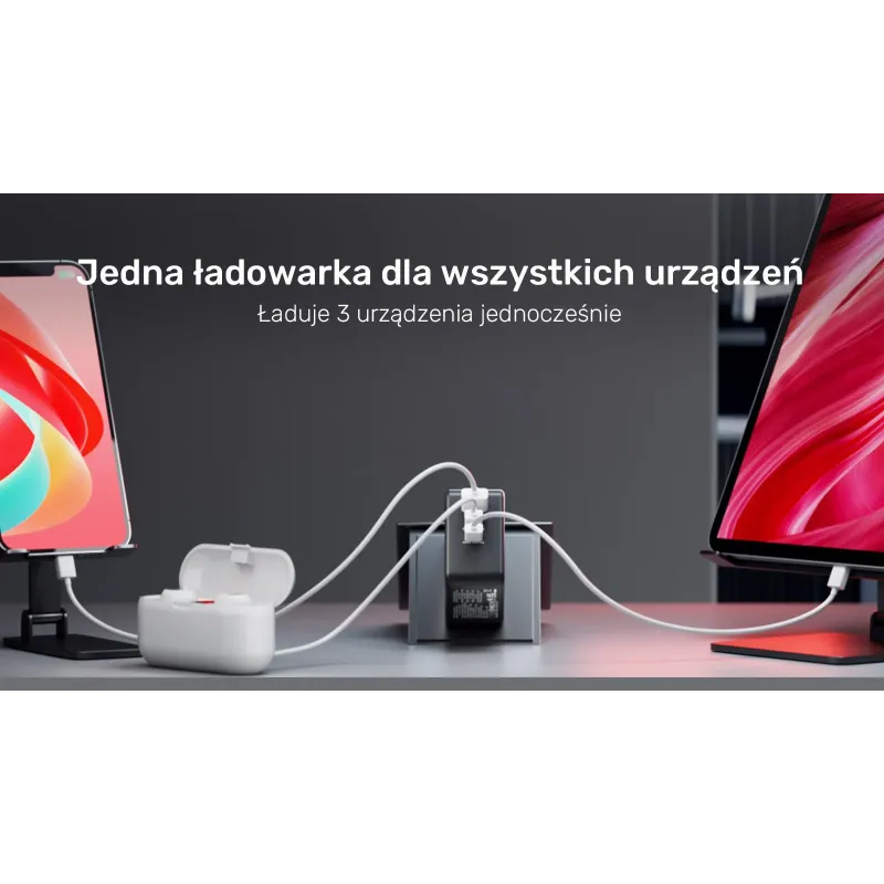 Ładowarka Sieciowa Unitek P1117B 3 porty, PD 65W, GaN, podróżna
