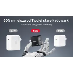 Ładowarka Sieciowa Unitek P1117B 3 porty, PD 65W, GaN, podróżna