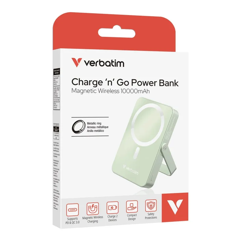 Powerbank Verbatim Charge 'n' Go Magnetic Wireless with Stand 10000mAh