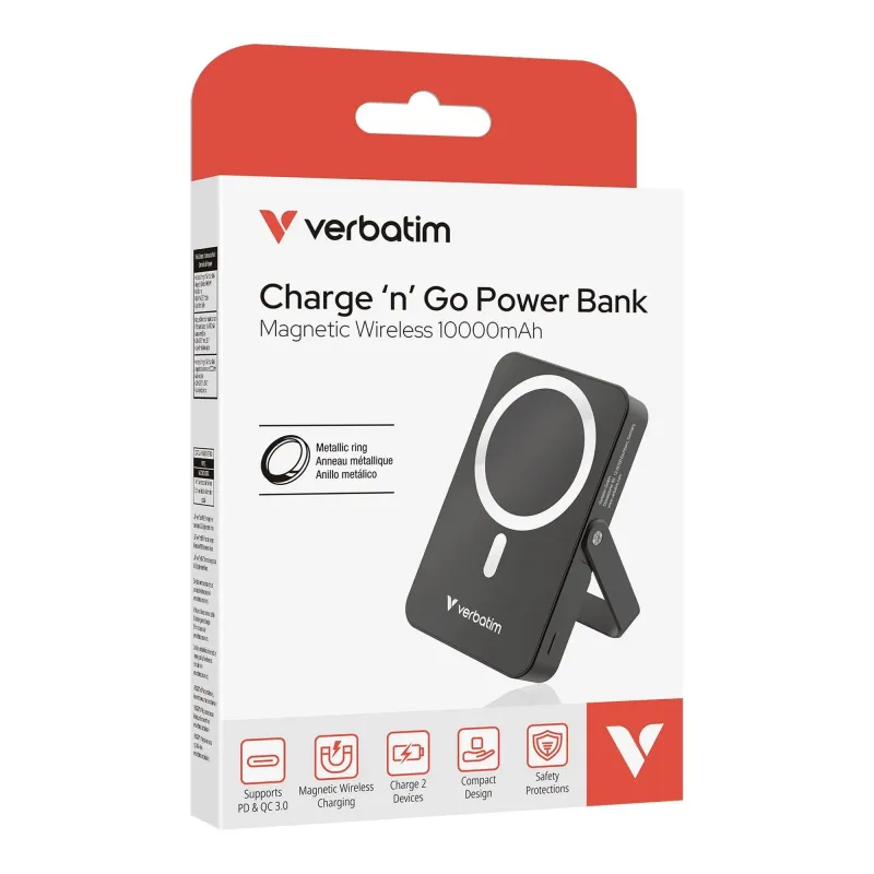 Powerbank Verbatim Charge 'n' Go Magnetic Wireless with Stand 10000mAh
