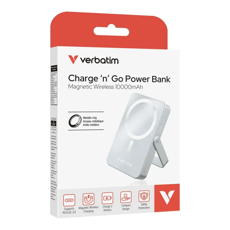 Powerbank Verbatim Charge 'n' Go Magnetic Wireless with Stand 10000mAh