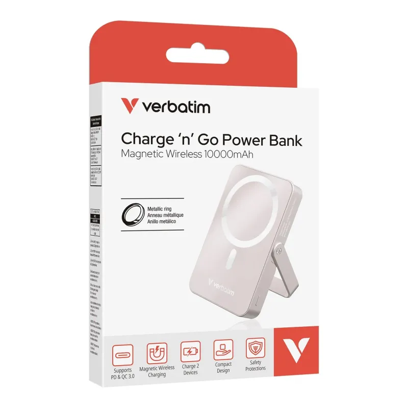 Powerbank Verbatim Charge 'n' Go Magnetic Wireless with Stand 10000mAh