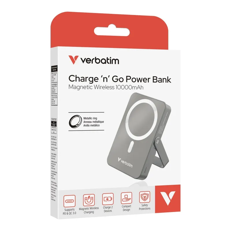 Powerbank Verbatim Charge 'n' Go Magnetic Wireless with Stand 10000mAh