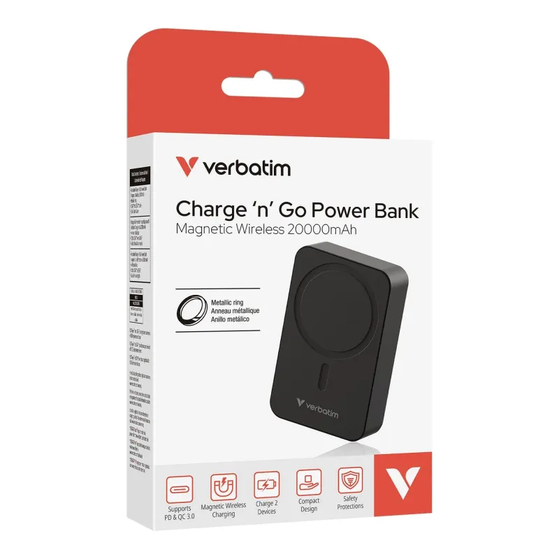Powerbank Verbatim Charge 'n' Go Essentials Magnetic Wireless 20000mAh