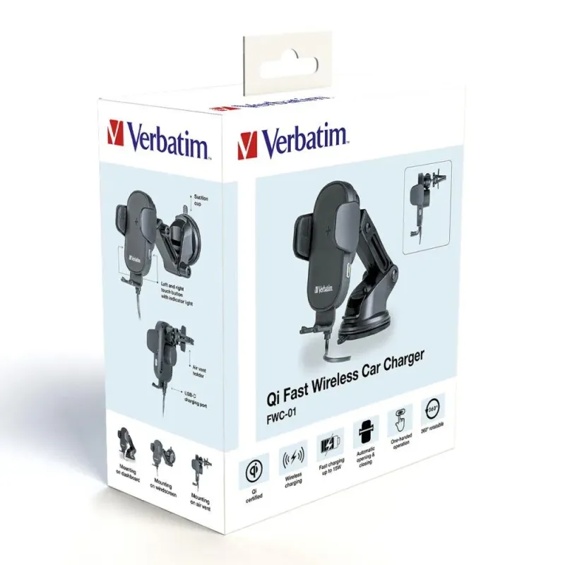 Uchwyt samochodowy Verbatim FWC-01 Qi grawitacyjny z ładowarką indukcyjną