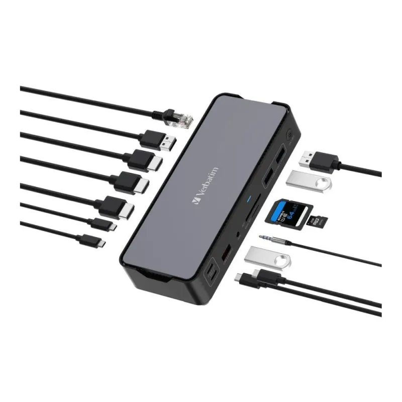 Stacja dokująca Verbatim USB-C Pro CDS-15 2xHDMI DP RJ-45 4xUSB 4xUSB-C SD