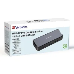 Stacja dokująca Verbatim USB-C Pro CDS-15S 2xHDMI DP RJ-45 4xUSB 3xUSB-C SD
