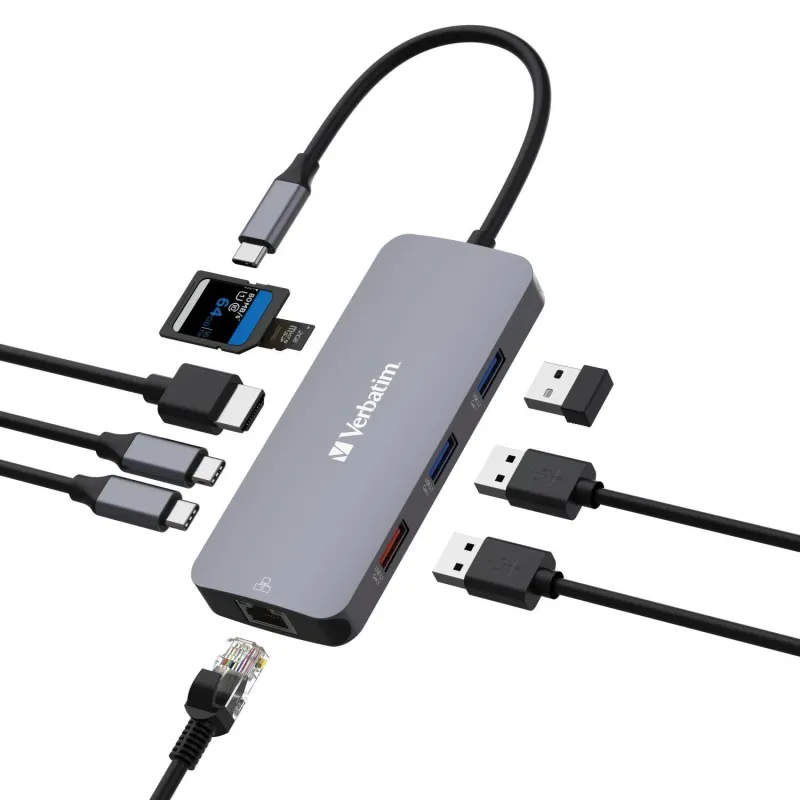 Hub USB Verbatim Multi Port CMH-09: 2xUSB-C 3.1, 1xUSB-A 3.1, 2xUSB-A 3.0,