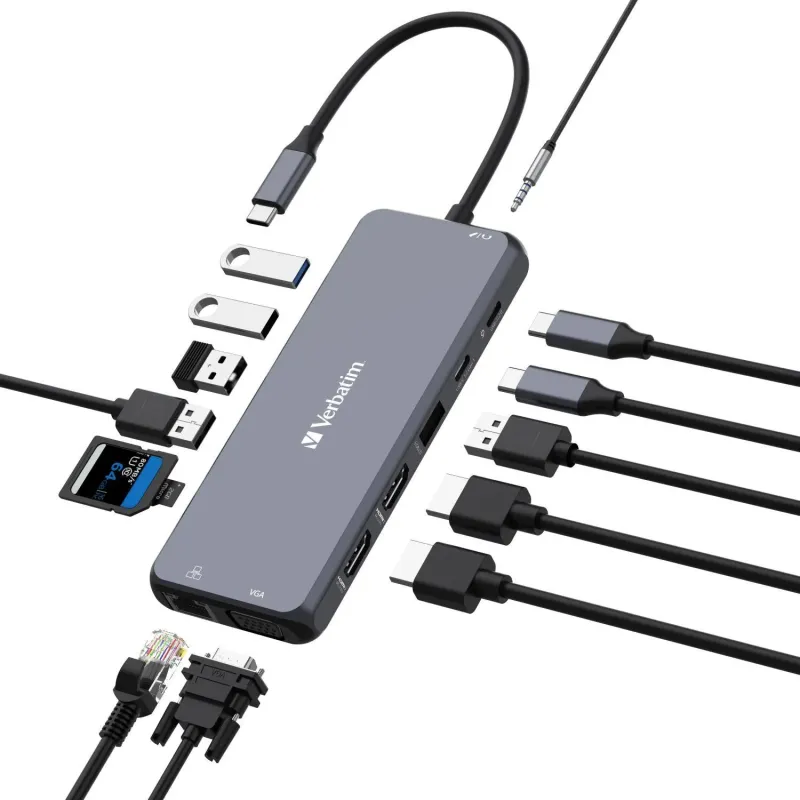 Hub USB Verbatim Multi Port CMH-14: 1x USB-C PD, 3xUSB-A 3.0, 1xUSB-C 3.0,