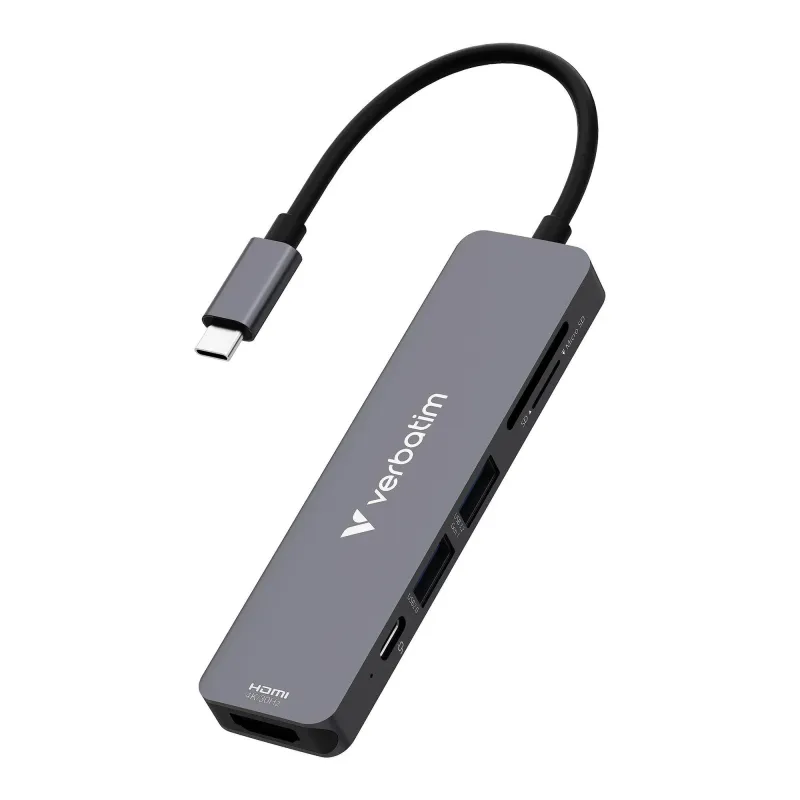 Hub USB Verbatim Multi Port Essentials USB-C PD, USB-A 3.0, USB-A 2.0,