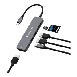 Hub USB Verbatim Multi Port Essentials USB-C PD, USB-A 3.0, USB-A 2.0,