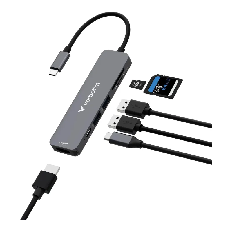Hub USB Verbatim Multi Port Essentials USB-C PD, USB-A 3.0, USB-A 2.0,