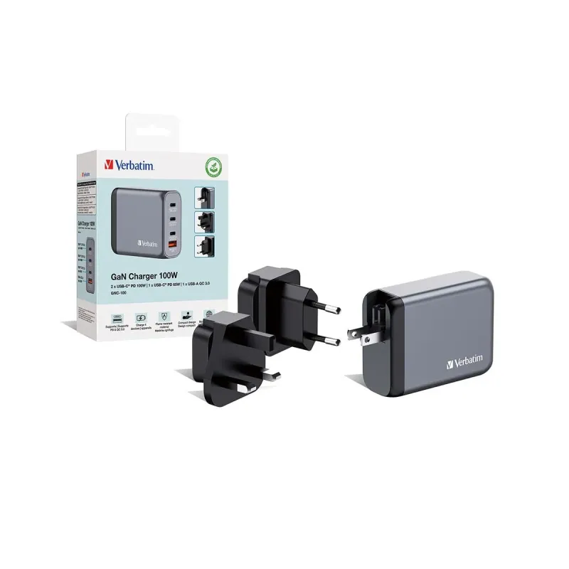 Ładowarka sieciowa Verbatim GaN GNC-100 3xUSB-C PD (2x100W+65W) 1xUSB-A QC