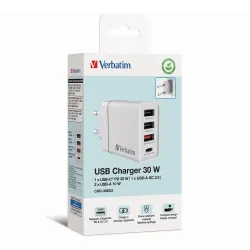 Ładowarka sieciowa Verbatim 1xUSB-C PD 20W 1xUSB-A QC 3.0 2xUSB-A 10W UE