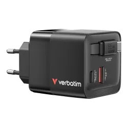 Ładowarka ścienna Verbatim GaN 65W 1xUSB-C PD 3.0 1xUSB-A QC 3.0 z kablem