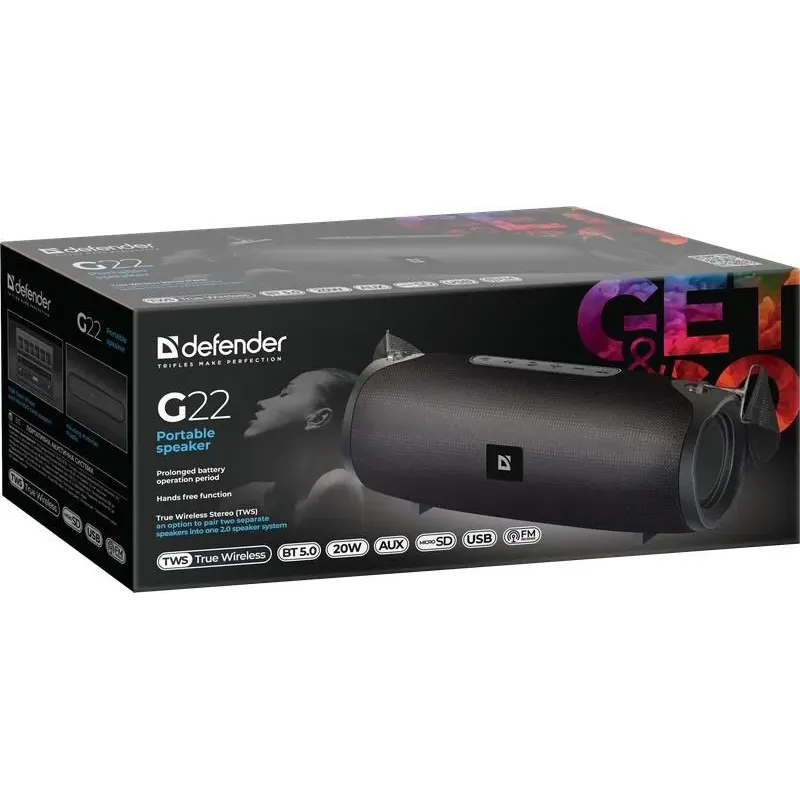 Głośnik Defender G22 Bluetooth 20W MP3/FM/SD/USB/AUX/TWS czarny