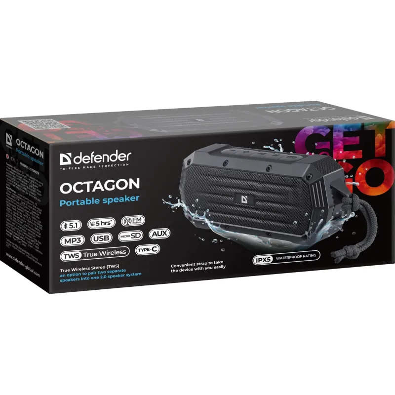 Głośnik Defender OCTAGON Bluetooth 5W BT/FM/TF/USB/AUX/TWS/IPX5
