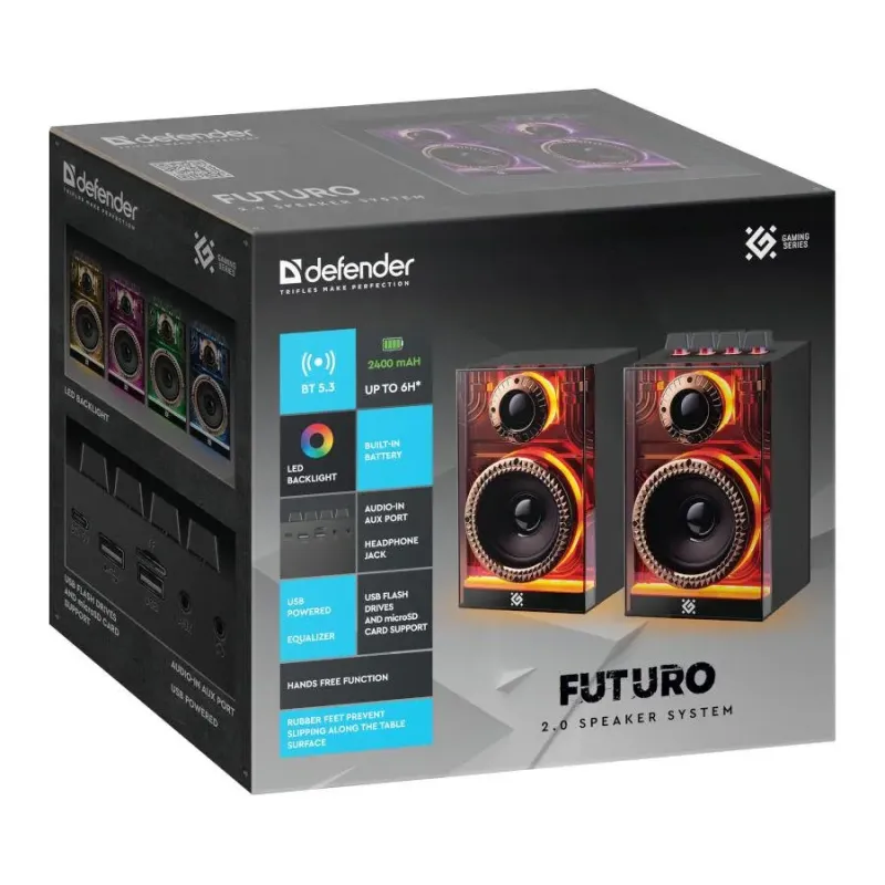 Głośniki Defender FUTURO 2.0 20W Bluetooth USB podświetlenie RGB MP3