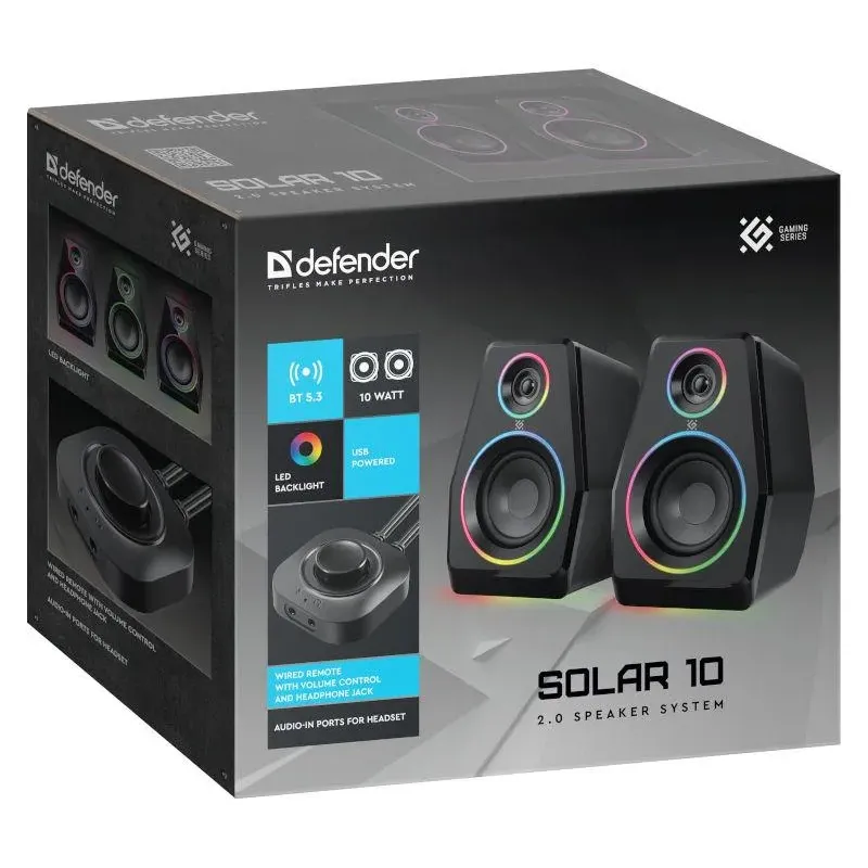 Głośniki Defender SOLAR 10 2.0 10W Bluetooth USB podświetlenie RGB