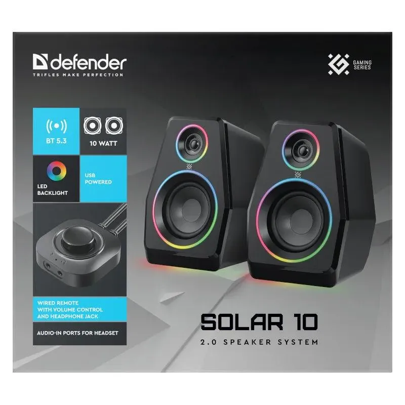 Głośniki Defender SOLAR 10 2.0 10W Bluetooth USB podświetlenie RGB