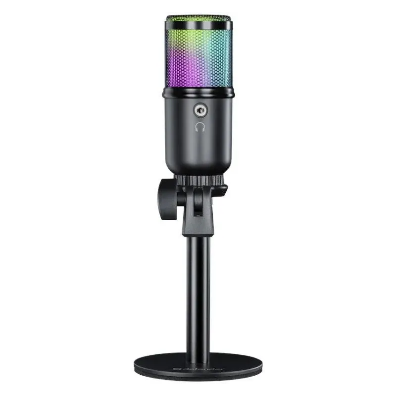 Mikrofon przewodowy Defender GLOW GMC 400 ze statywem STREAM strumieniowy