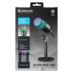 Mikrofon przewodowy Defender GLOW GMC 400 ze statywem STREAM strumieniowy
