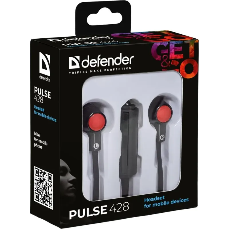 Słuchawki z mikrofonem Defender PULSE 428 douszne 4-pin czarno-czerwone