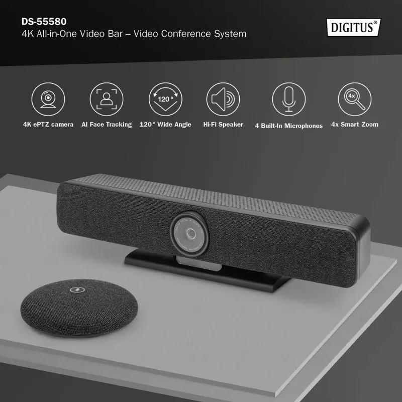 System wideokonferencji DIGITUS 4K ePTZ szeroki kąt 120° Sensor 2.8” 8MP