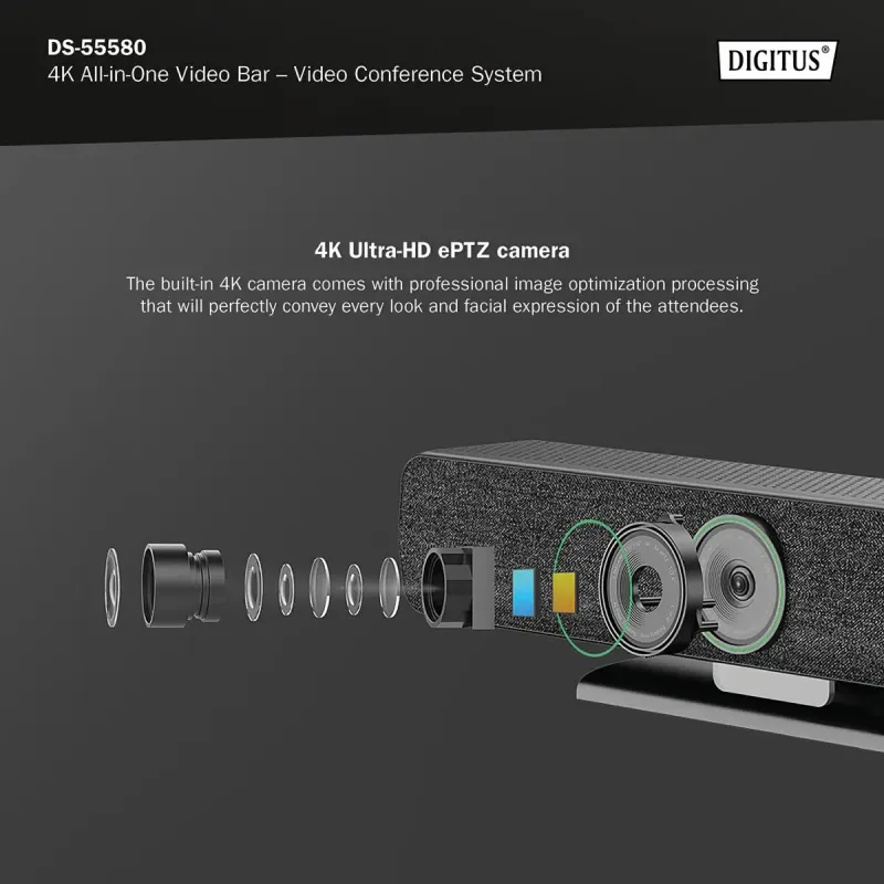 System wideokonferencji DIGITUS 4K ePTZ szeroki kąt 120° Sensor 2.8” 8MP