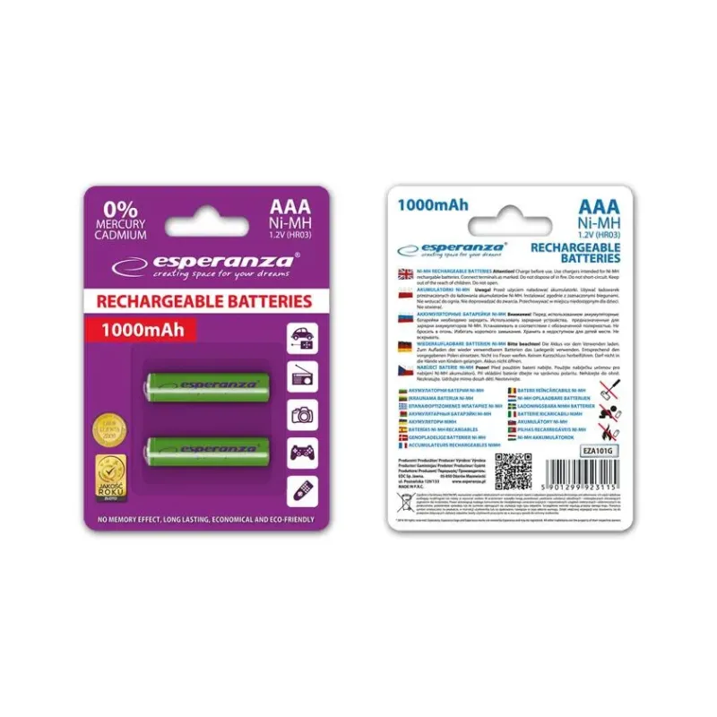 Akumulatorki AAA Esperanza 1000mAh 2szt. zielone