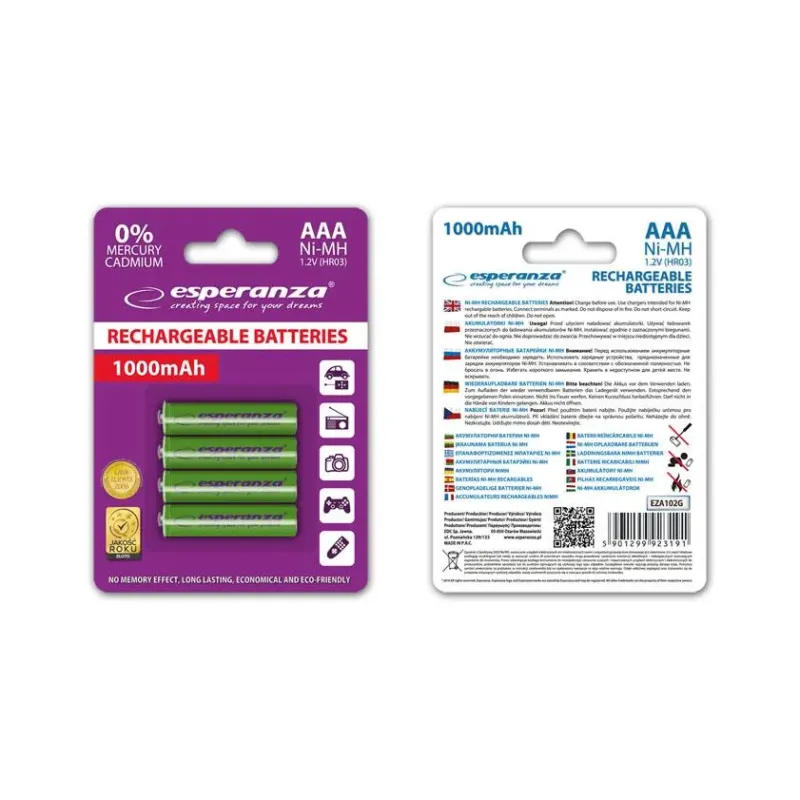 Akumulatorki AAA Esperanza 1000mAh 4szt. zielone