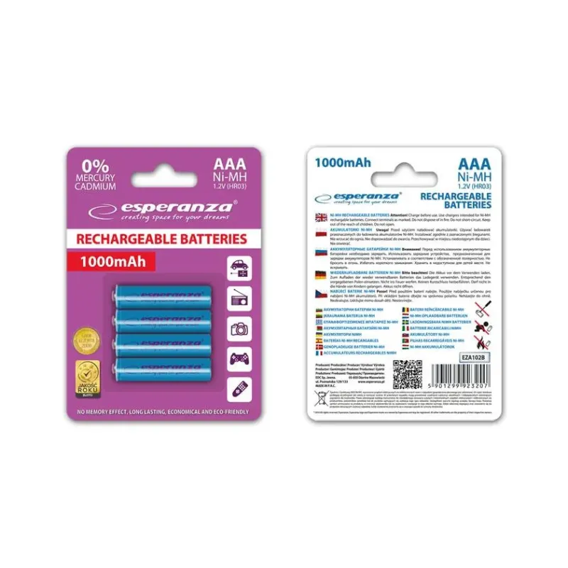 Akumulatorki AAA Esperanza 1000mAh 4szt. niebieskie | PartsPC.pl