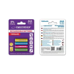 Akumulatorki AAA Esperanza 1000mAh 4szt. mix kolorów
