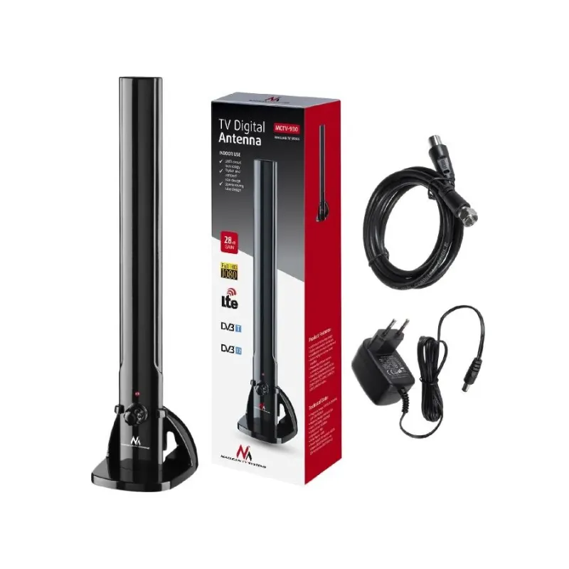 Antena TV DVB-T/T2 H.265 HEVC Maclean MCTV-930 wewnętrzna tubowa LTE, max