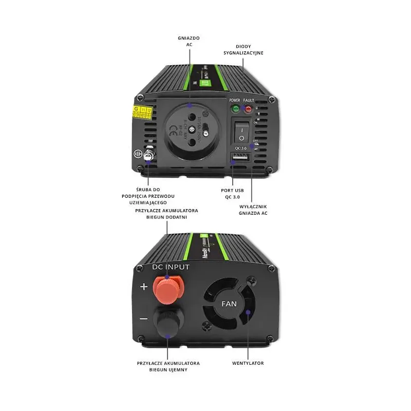 Przetwornica napięcia Qoltec Monolith | 600W | 1200W | 12V na 230V | Czysty
