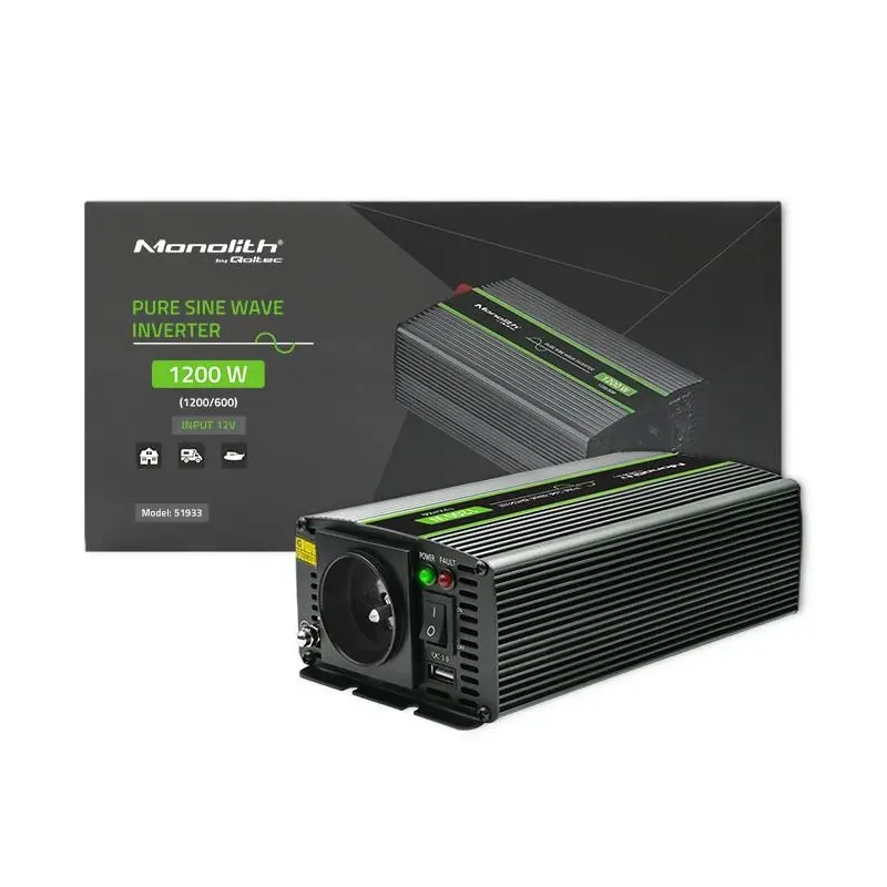 Przetwornica napięcia Qoltec Monolith | 600W | 1200W | 12V na 230V | Czysty