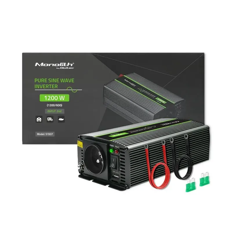 Przetwornica napięcia Qoltec Monolith | 600W | 1200W | 24V na 230V | Czysty