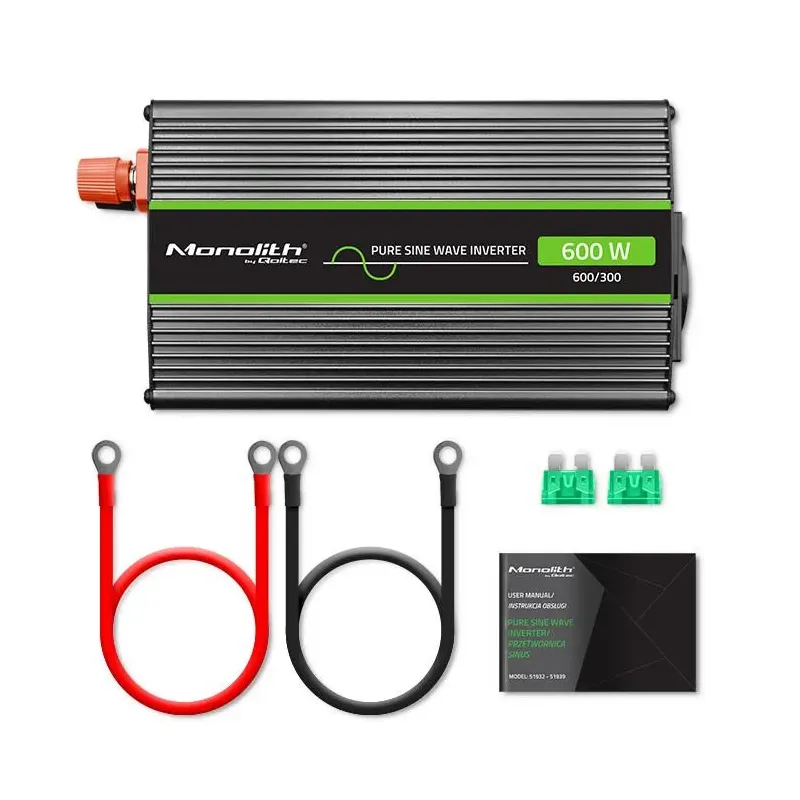 Przetwornica napięcia Qoltec Monolith | 300W | 600W | 12V na 230V | Czysty
