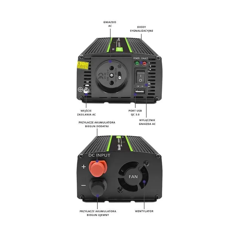 Przetwornica napięcia Qoltec Monolith | 300W | 600W | 12V na 230V | Czysty