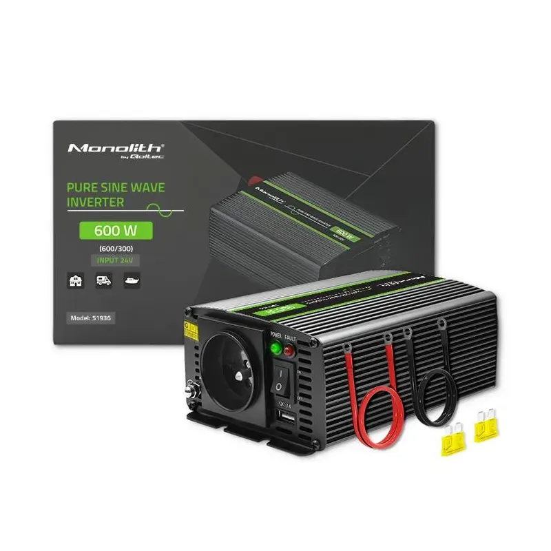 Przetwornica napięcia Qoltec Monolith |300W | 600W | 24V na 230V | Czysty