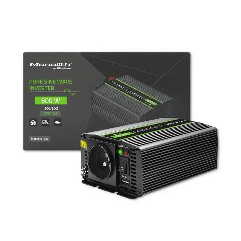 Przetwornica napięcia Qoltec Monolith |300W | 600W | 24V na 230V | Czysty