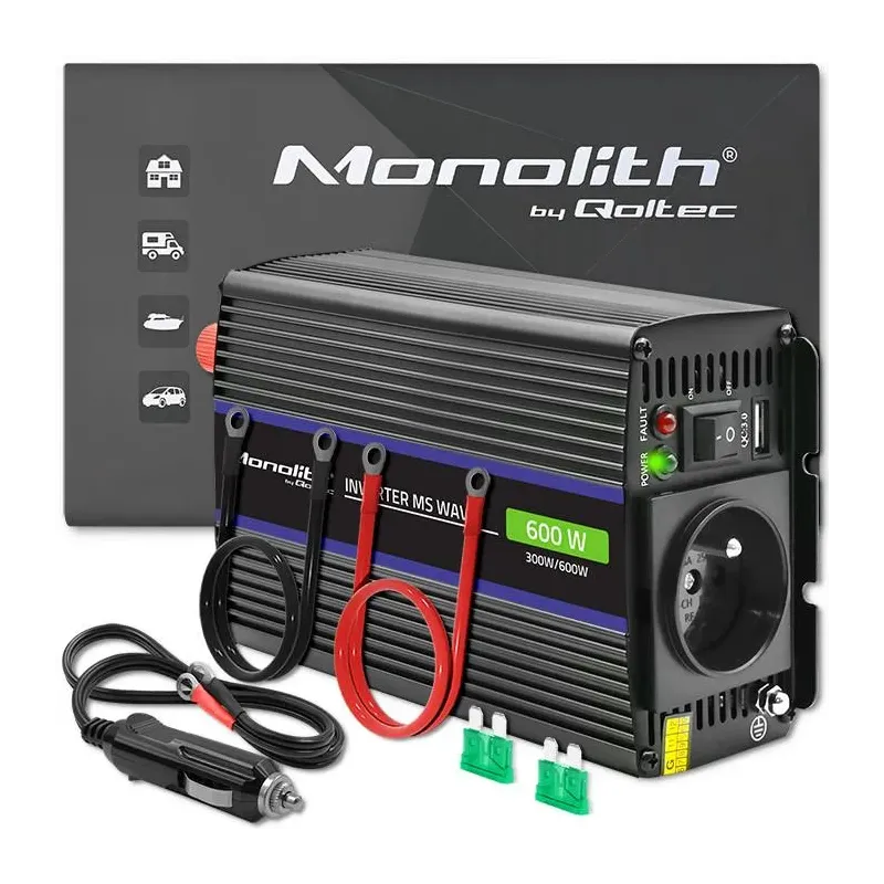 Przetwornica napięcia Qoltec Monolith 600 MS Wave | 12V na 230V | 300/600W