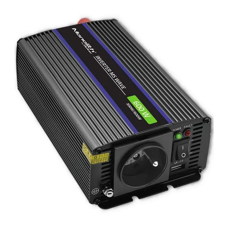 Przetwornica napięcia Qoltec Monolith 600 MS Wave | 12V na 230V | 300/600W