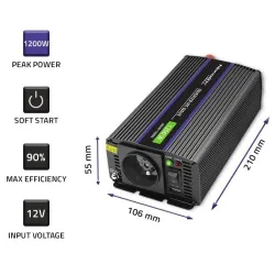Przetwornica napięcia Qoltec Monolith 1200 MS Wave | 12V na 230V |