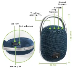Głośnik Techly Bluetooth 5.3 5W TWS LED/MP3/USB/TF niebieski