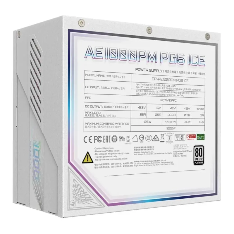 Zasilacz Gigabyte GP-AE1000PM PG5 ICE 1000W PCIE5.0 120mm 80+Platinum