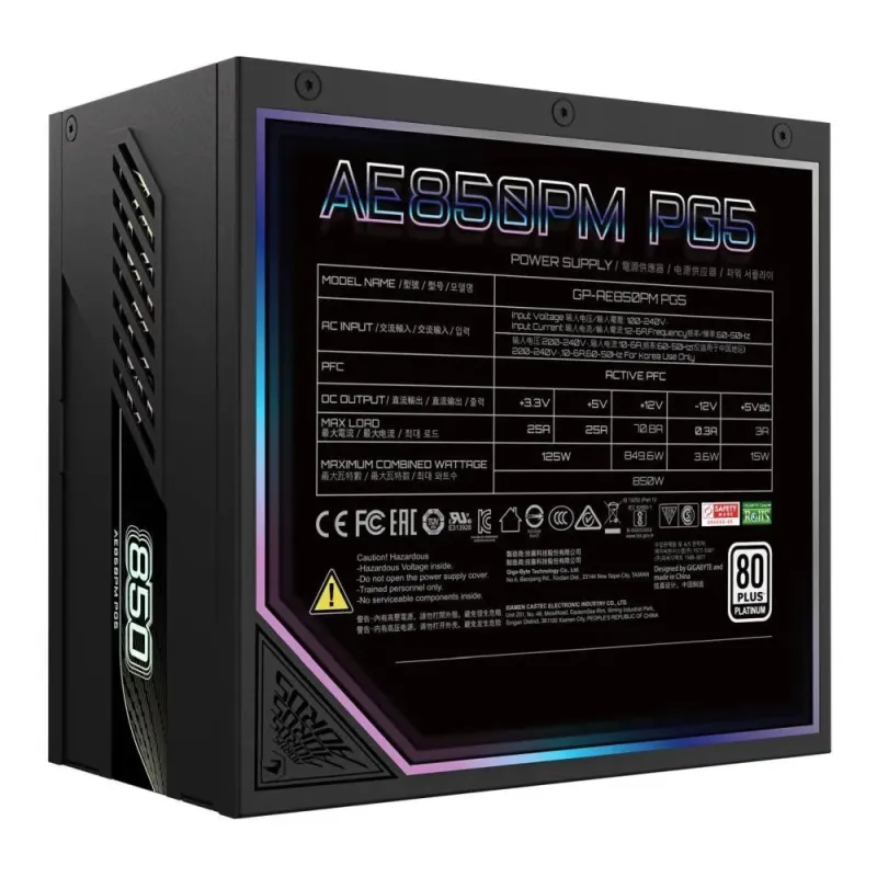 Zasilacz Gigabyte GP-AE850PM PG5 850W PCIE5.0 120mm 80+Platinum