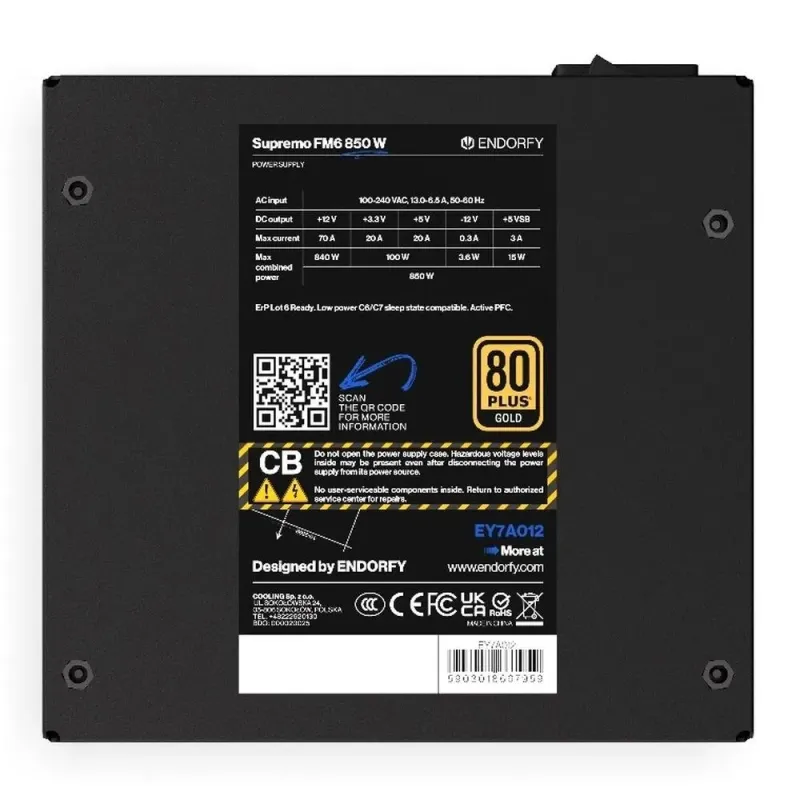 Zasilacz Endorfy Supremo FM6 850W ATX 120mm 80 Plus Gold