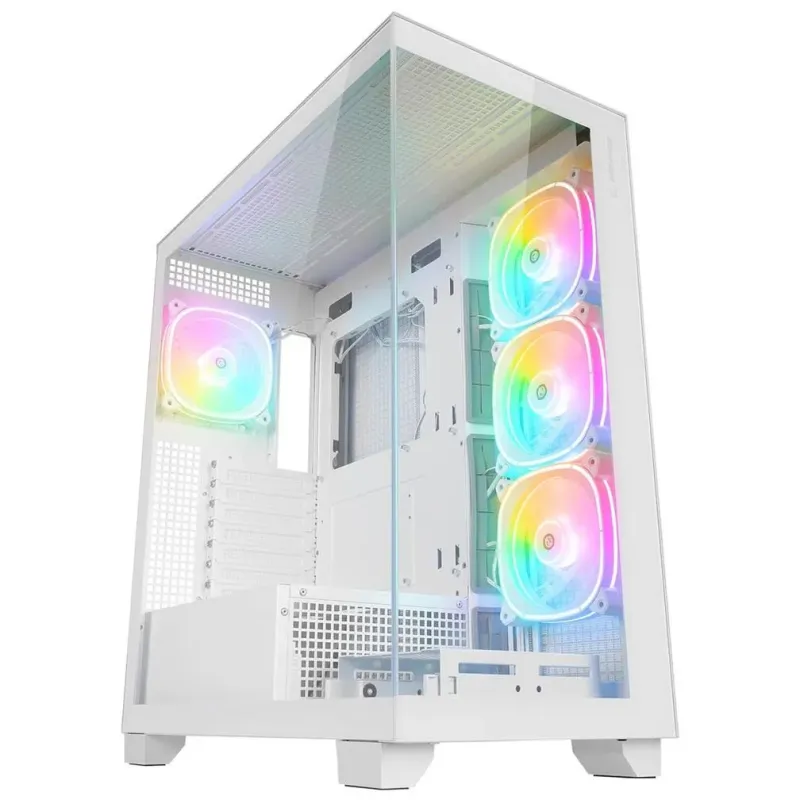 Rampage Hydra V1 Obudowa PC 4x wentylator USB C/USB A ARGB + hub, biała