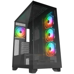Rampage Hydra V1 Obudowa PC 4x wentylator USB C/USB A ARGB + hub, czarna